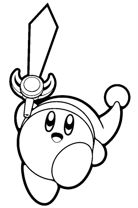 Kirby with a Sword Coloring Page