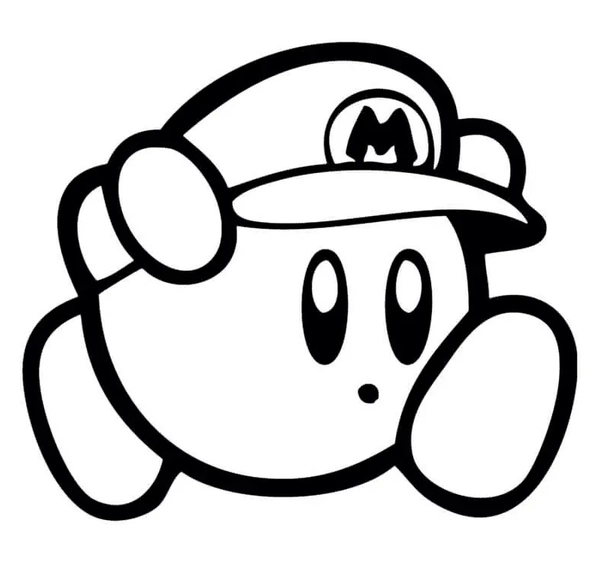 Kirby with Mario Hat Coloring Page