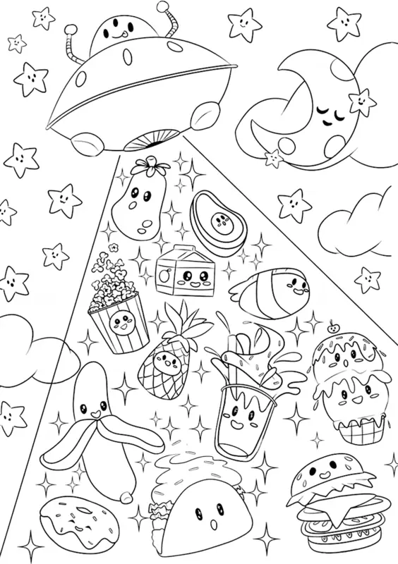 Squishmallows Food Beamed by UFO Coloring Page