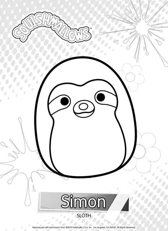 Squishmallows Simon the Sloth Coloring Page