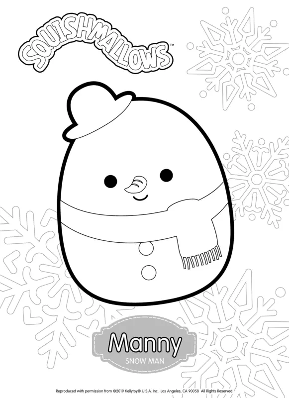 Squishmallows Manny the Snow Man Coloring Page