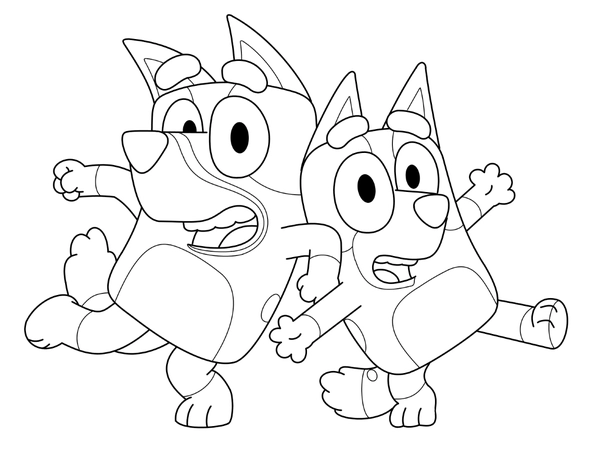 Bluey and Bingo being Silly Coloring Page