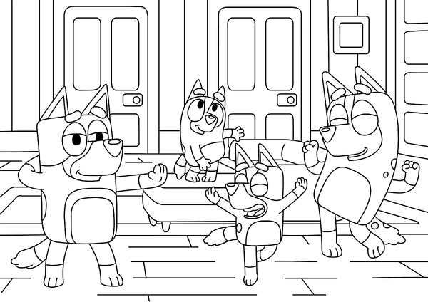 Bluey and Friends Dancing Coloring Page