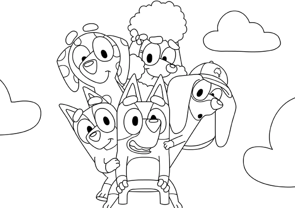 Bluey and Friends on a Seesaw Coloring Page