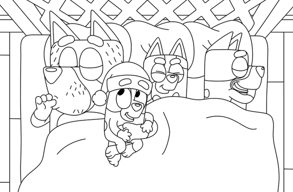 Bluey Christimas in Bed Coloring Page