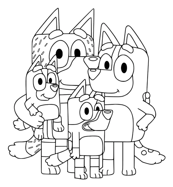 Bluey Family Pose Coloring Page