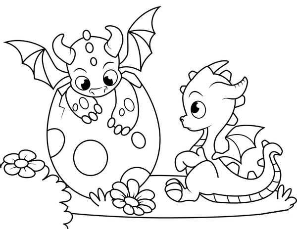 Dragon Baby with Egg Coloring Page