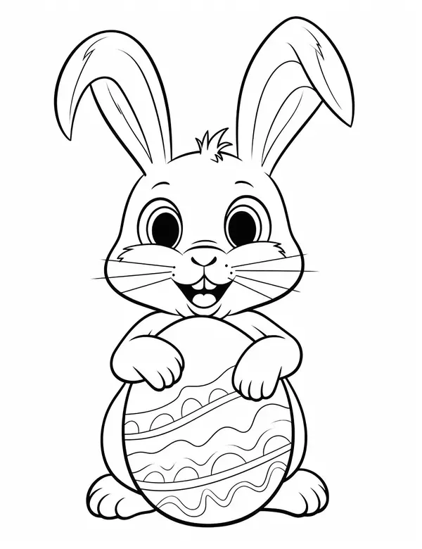 Dibujo para Colorear Conejo de Pascua Feliz Sosteniendo un Huevo