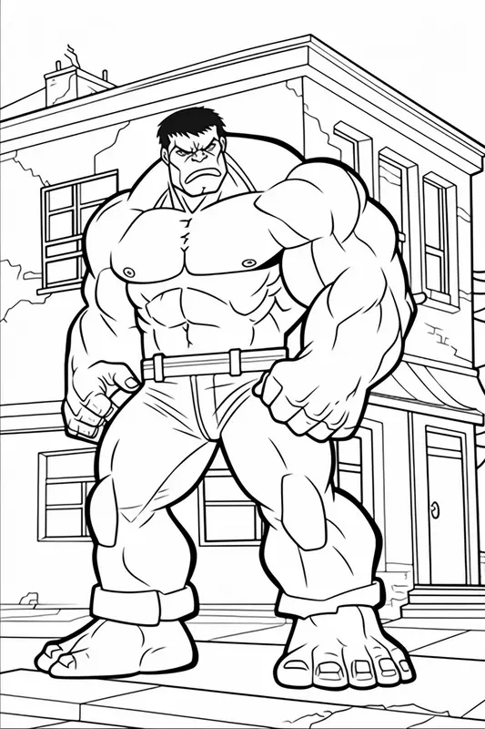 Dibujo para Colorear Hulk Parado Frente a un Edificio