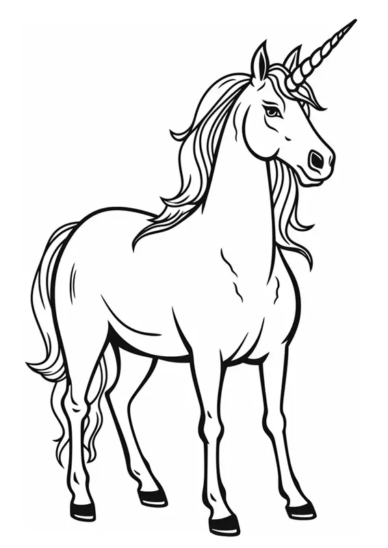 Dibujo para Colorear Hermoso Unicornio de Pie Todavía