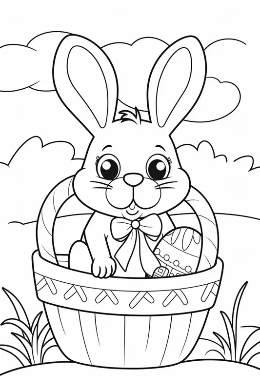 Dibujo para Colorear Conejito de Pascua en una cesta