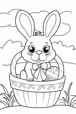 Niedlicher Osterhase im Korb