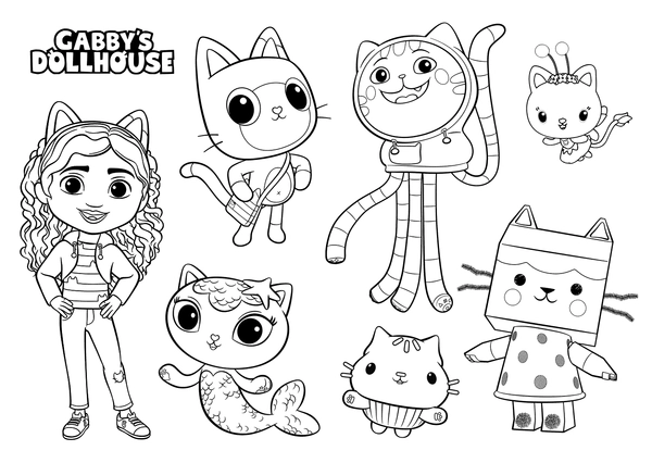 Gabby's Dollhouse Group Coloring Page