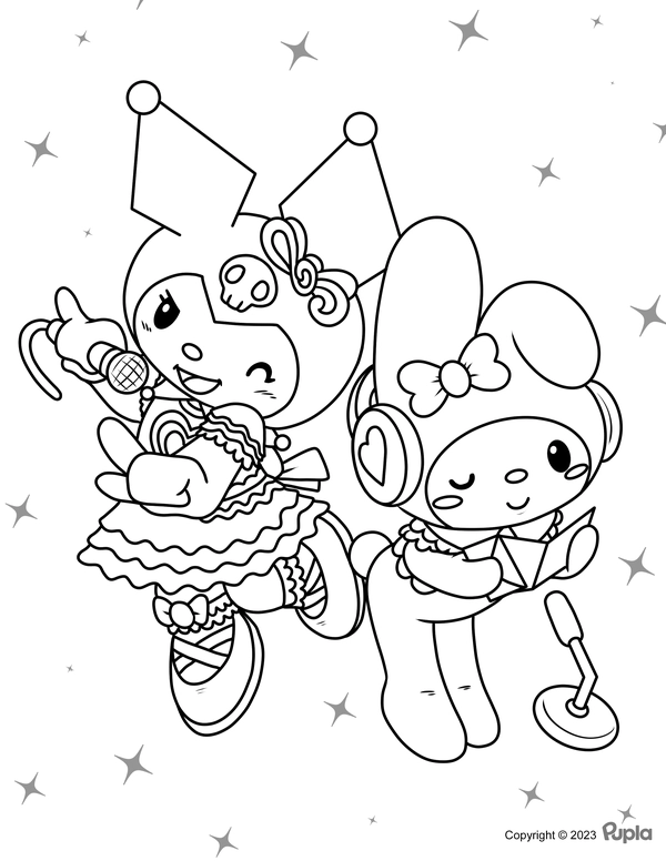 Kuromi & My Melody Singing Coloring Page