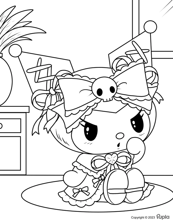 Coloriage Kuromi assis à la maison