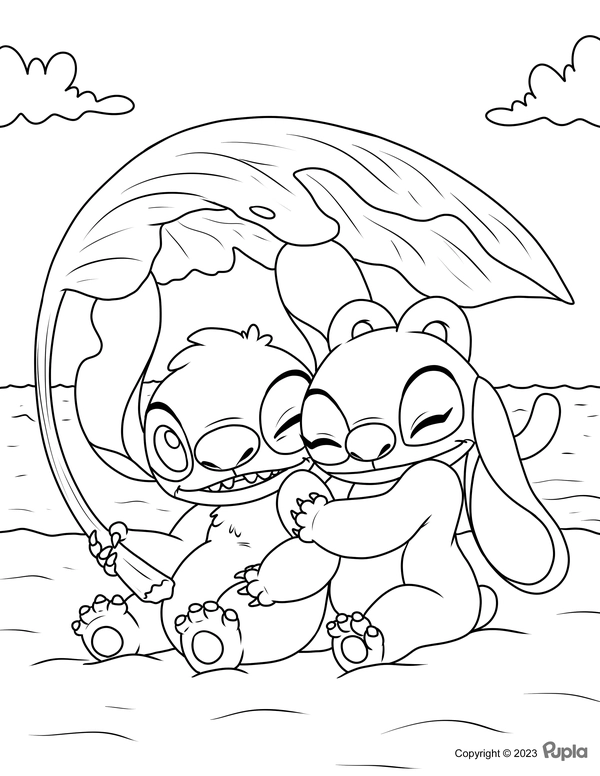Stitch and Angel in Love Coloring Page