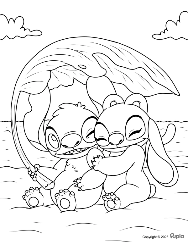 🖍️ Stitch and Angel in Love - Printable Coloring Page for Free 