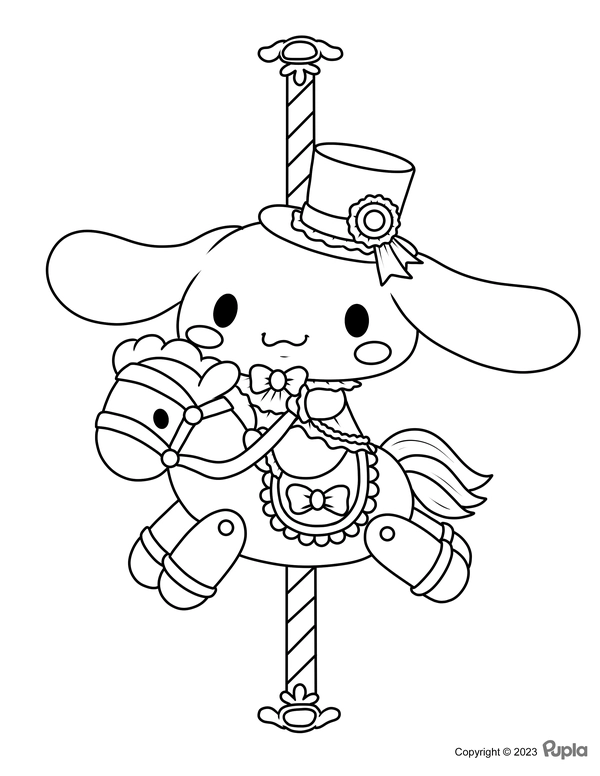 Cinnamoroll Sitting on a Carousel Coloring Page