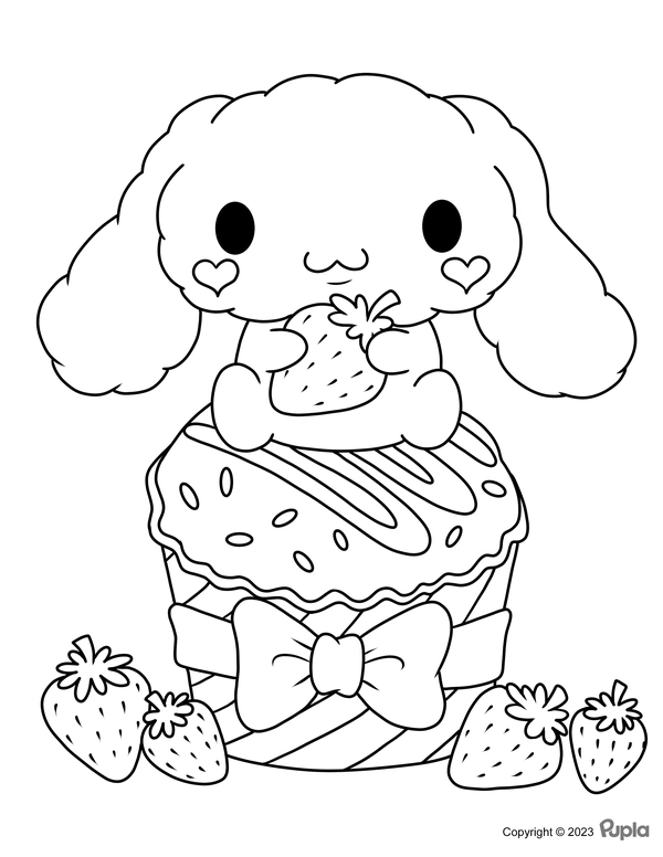 Cinnamoroll Eating a Strawberry Coloring Page