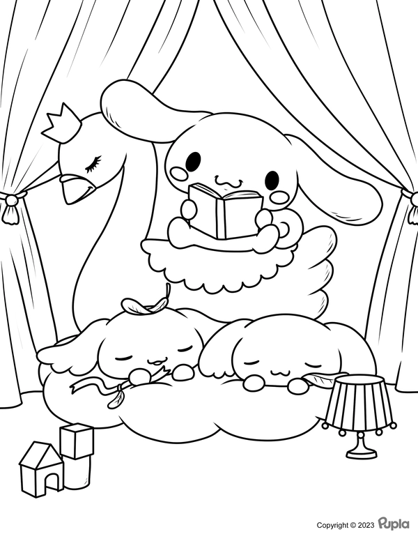 Cinnamoroll Reading Bedtime Stories Coloring Page