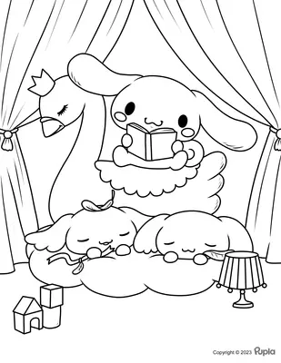 Cinnamoroll lit des histoires à l'heure du coucher