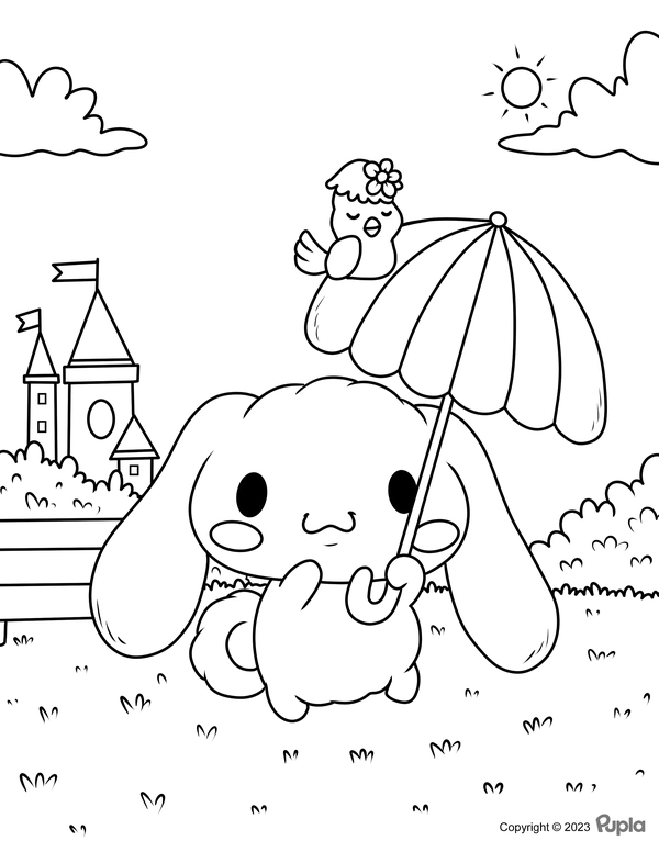 Dibujo para Colorear Cinnamoroll con un Paraguas en la Mano