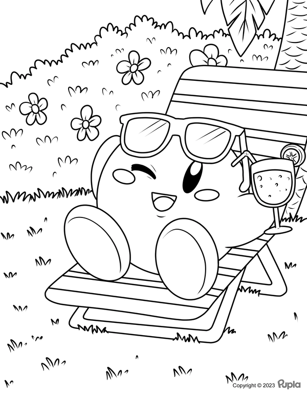 Kirby Relaxing in the Sun Coloring Page