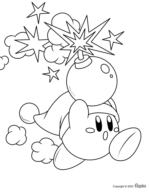 Coloriage Kirby Court avec une Bombe