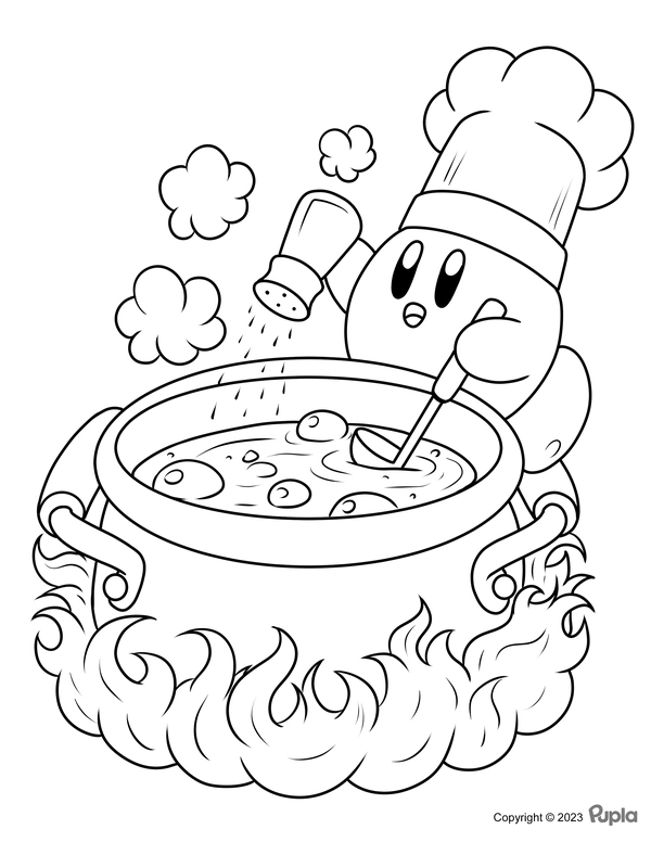Dibujo para Colorear Kirby Preparando una Sopa