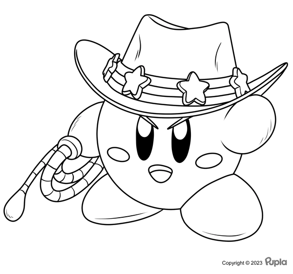 Kirby met Cowboyhoed en Lasso Kleurplaat