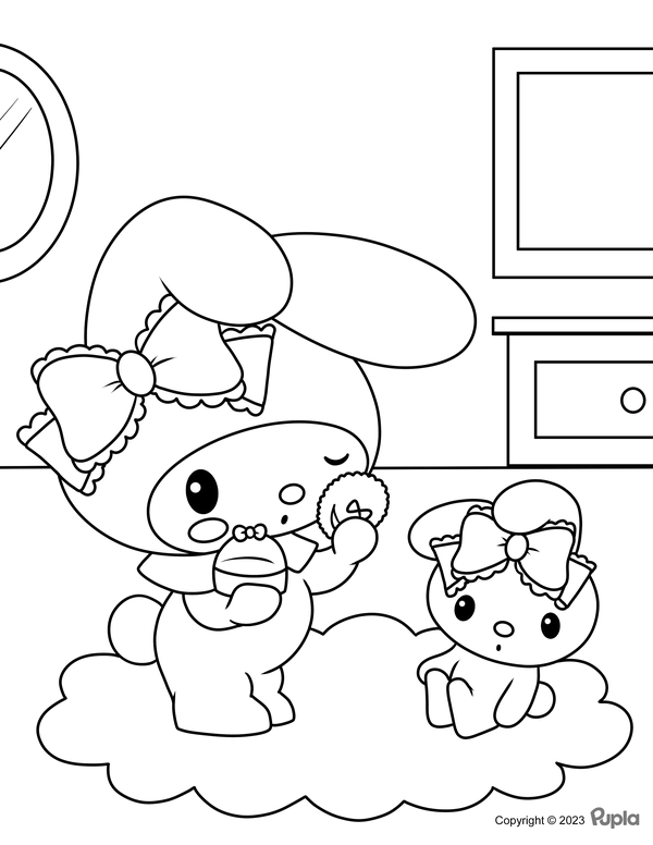 My Melody Playing in Her Room Coloring Page