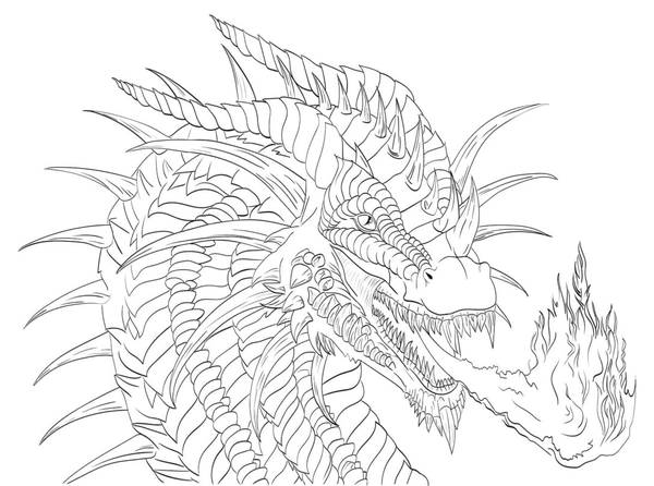 Dibujo para Colorear Cabeza de dragón que escupe fuego