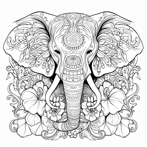 Dibujo para Colorear Mandala Cabeza de Elefante