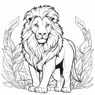 Lion Debout Devant des Feuilles