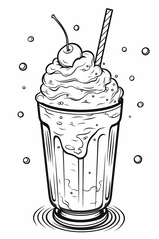 Delicious Milkshake with a Straw and a Cherry Coloring Page