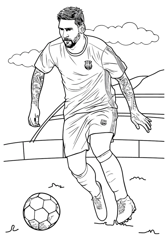 Coloriage Lionel Messi Avec le Ballon Dans les Pieds