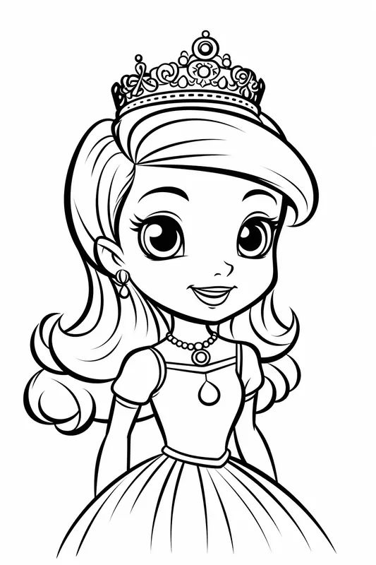 Dibujo para Colorear Preciosa Princesa con el Pelo Largo