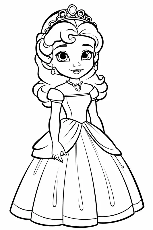 Dibujo para Colorear Bonita Princesa Posando para la Cámara