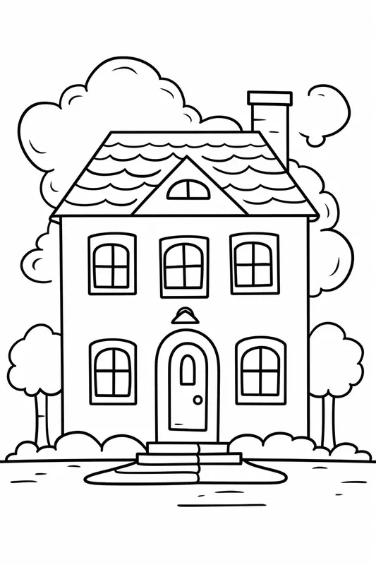 Dibujo para Colorear Casa con Muchas Ventanas