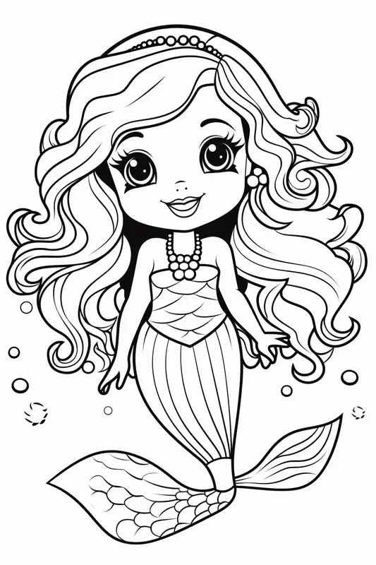 Cute Mermaid with a Necklace Coloring Page