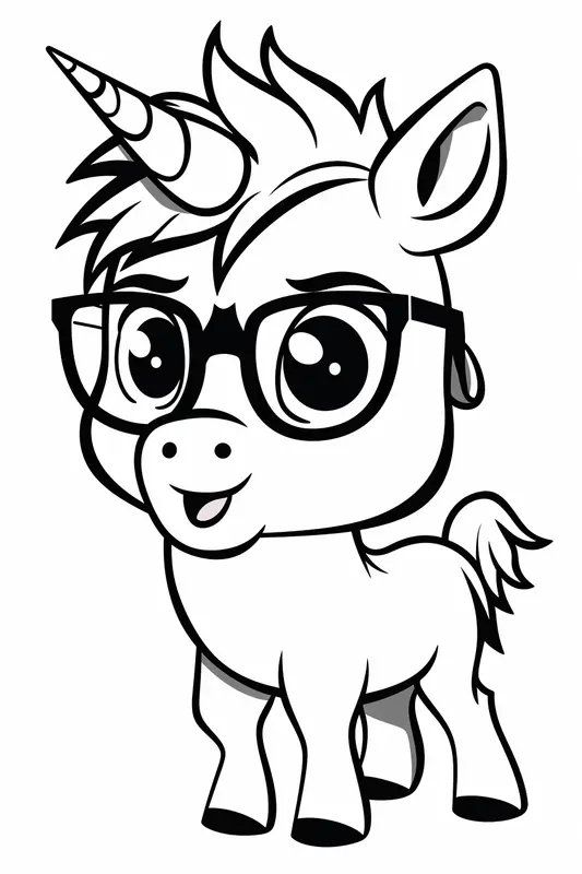 Dibujo para Colorear Lindo Unicornio con Gafas