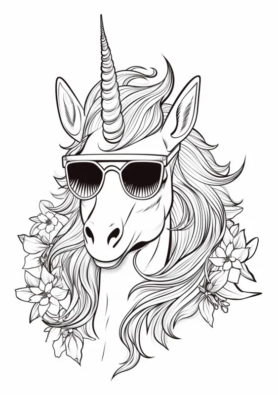 Dibujo para Colorear Unicornio Molón con Gafas de Sol
