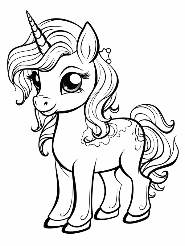 Cute Unicorn with Beautiful Eyes Coloring Page