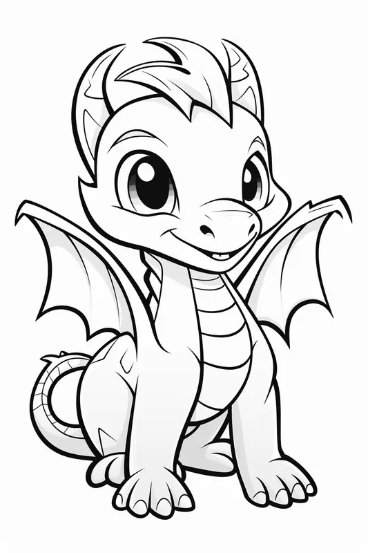 Cute Dragon with Big Eyes Coloring Page