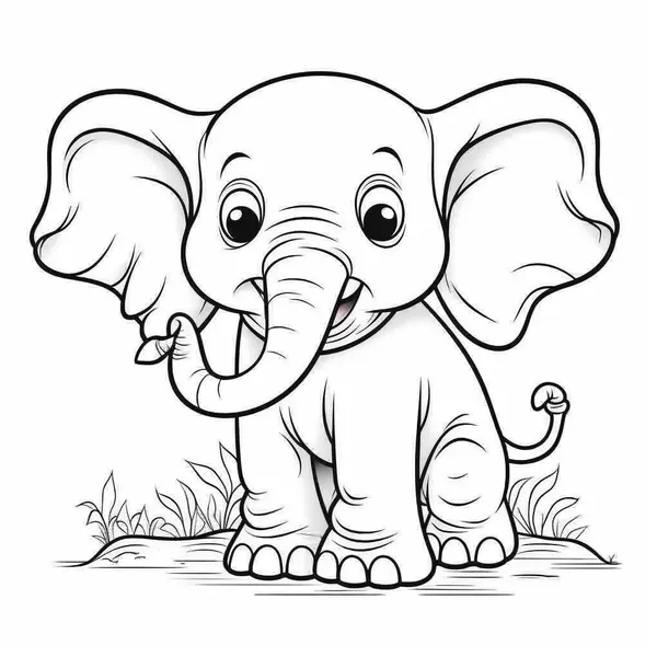 Happy Little Elephant Coloring Page