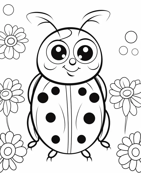 Coloriage Coccinelle Entourée de Fleurs