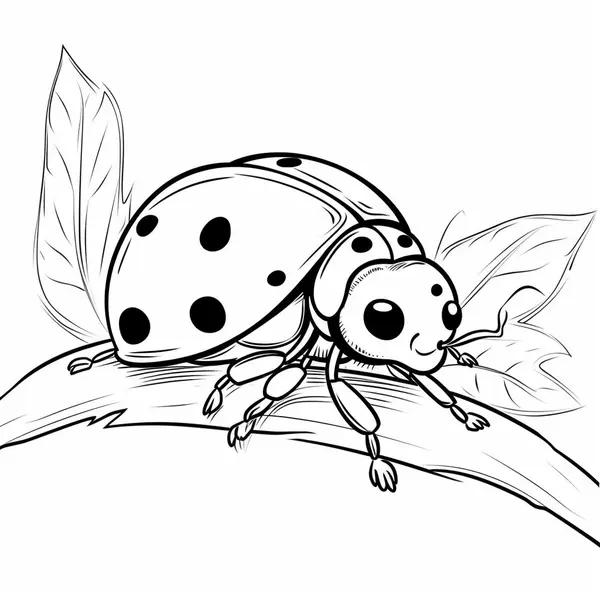 Realistic Ladybug on a Branch Coloring Page
