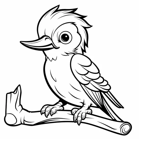 Dibujo para Colorear Lindo Pájaro Carpintero Sentado en una Rama