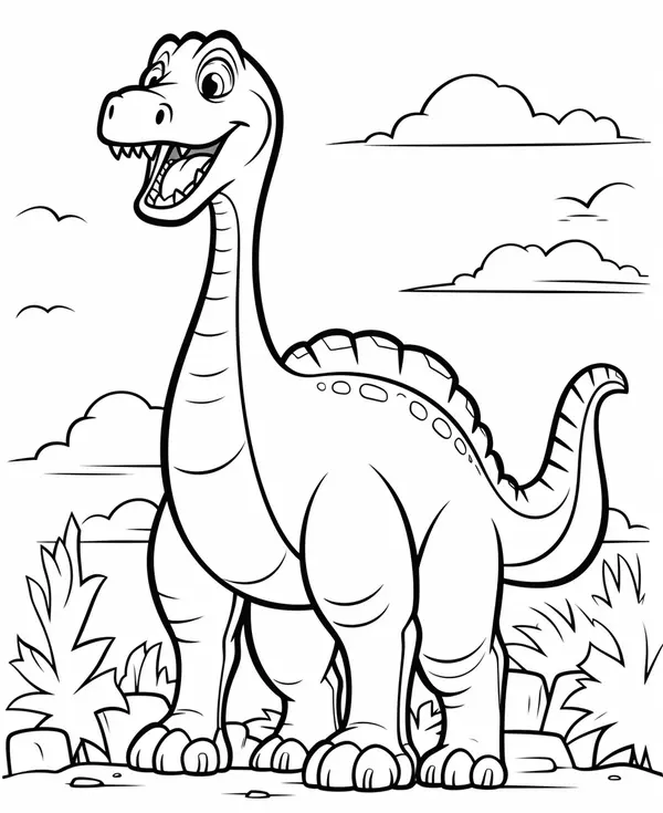 Dibujo para Colorear Braquiosaurio Feliz