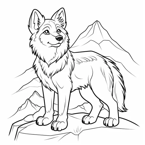 Young Wolf Standing on Rocks Coloring Page